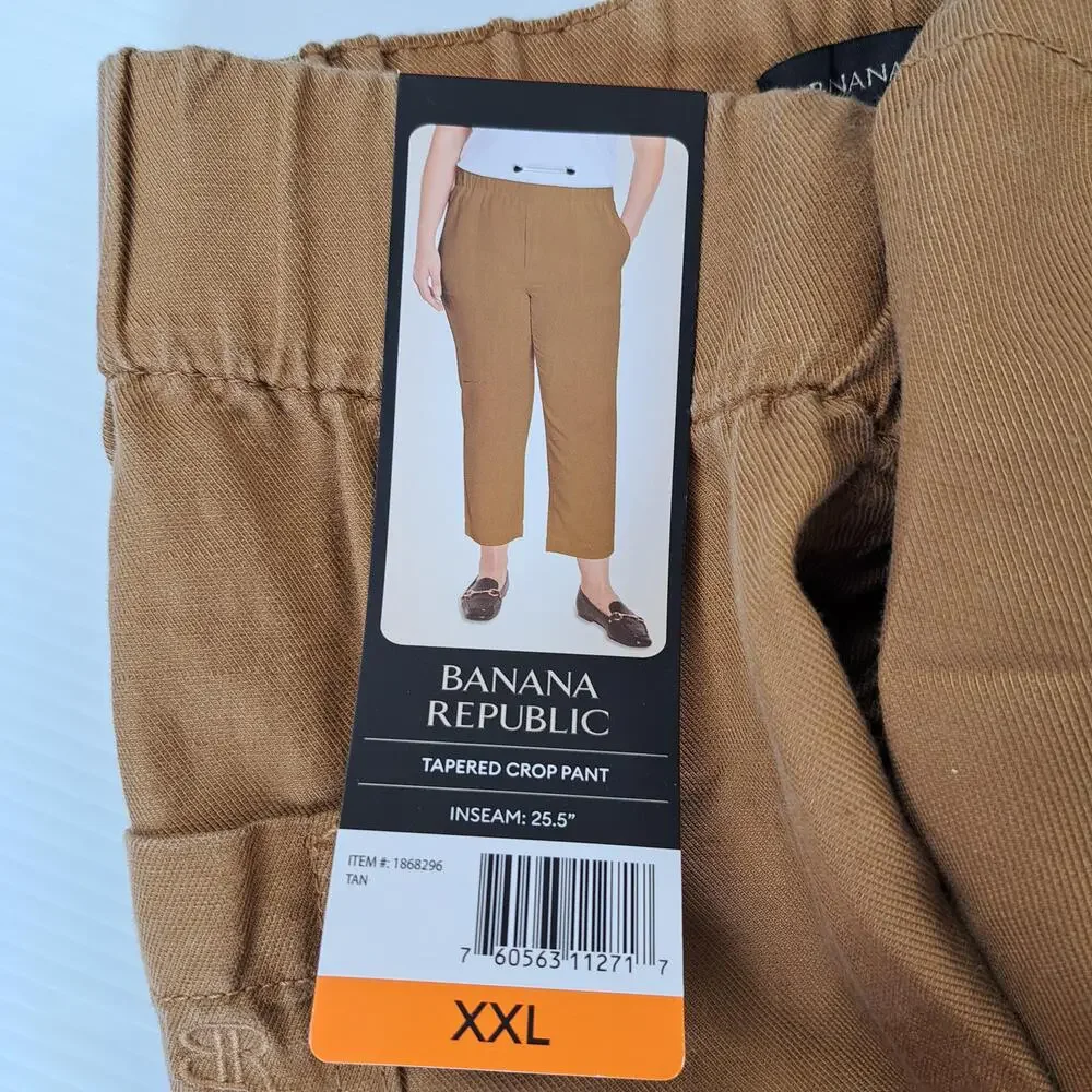 Banana Republic Pants Womens XXL Brown Tapered Crop Twill Elastic Waist Linen